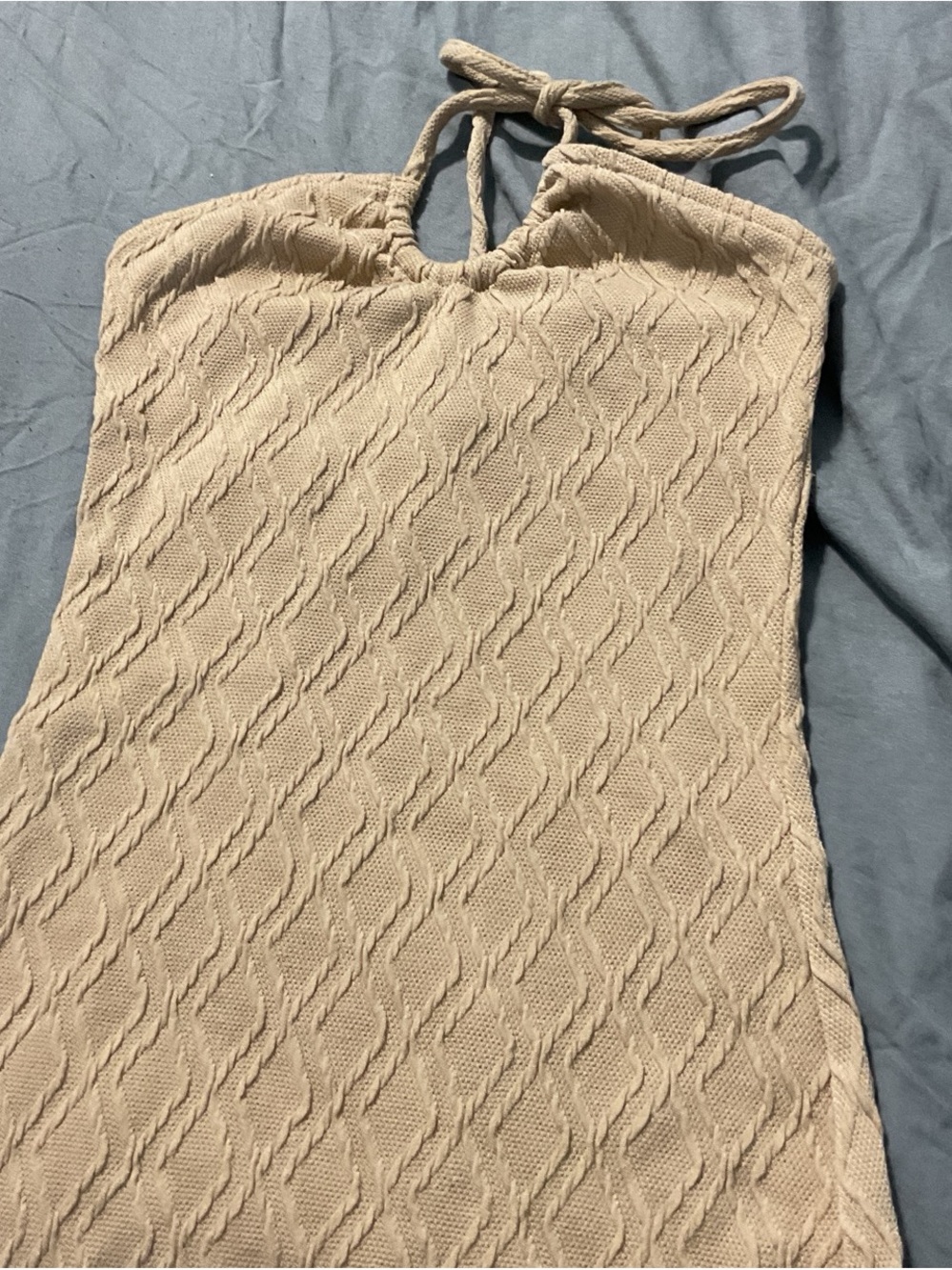 Knit Halter Bodycon Dress in Beige